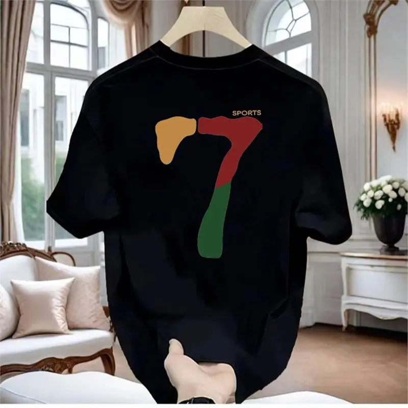 Men's and women's T-shirts, bold number "7" design, pure cotton short-sleeve T-shirt, fashionable T-shirt, 100% pure cotton, birthday gift, holiday gift, stylish and comfortable, spring/summer style, slim fit, unisex