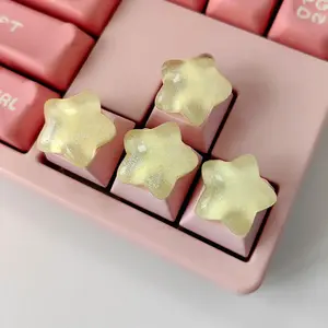 4pcs/set Sparkling Pink Star Transparent Mechanical Keyboard Direction Key Cross Axis Wasd Personalized Keycap