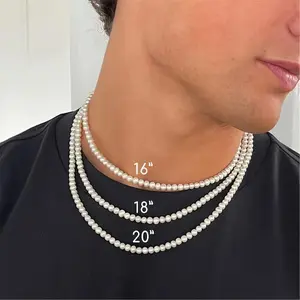 Rich Jewelry Men’s Faux Pearl Necklace – 1 pc white beaded collar necklace decorative chain – Father’s Day gift