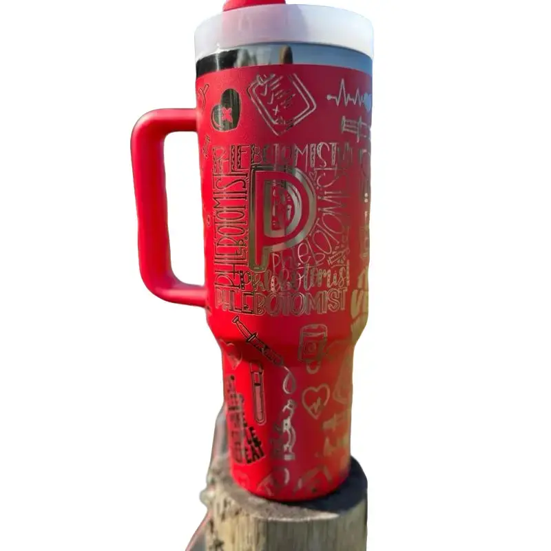 “Phlebotomist” Lab Tech Engraved 40 oz Tumbler Double Insulated Stainless Steel Full Wrap Drinkware with Lid, Straw, and Handle Portable Mug