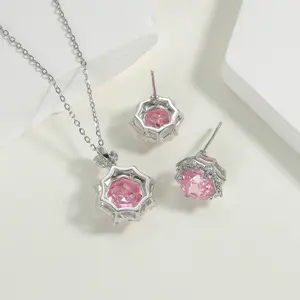 Rose Star Whisper Necklace | Pink Purple Rose Setting Master Stone | 925 Silver Hypoallergenic | Trendy Fashion Gift