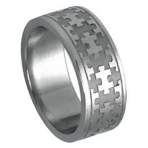 Autism Awareness Ring Puzzle Piece 8mm Stainless Steel 316L Laser Cut Design for Early Diagnosis Support