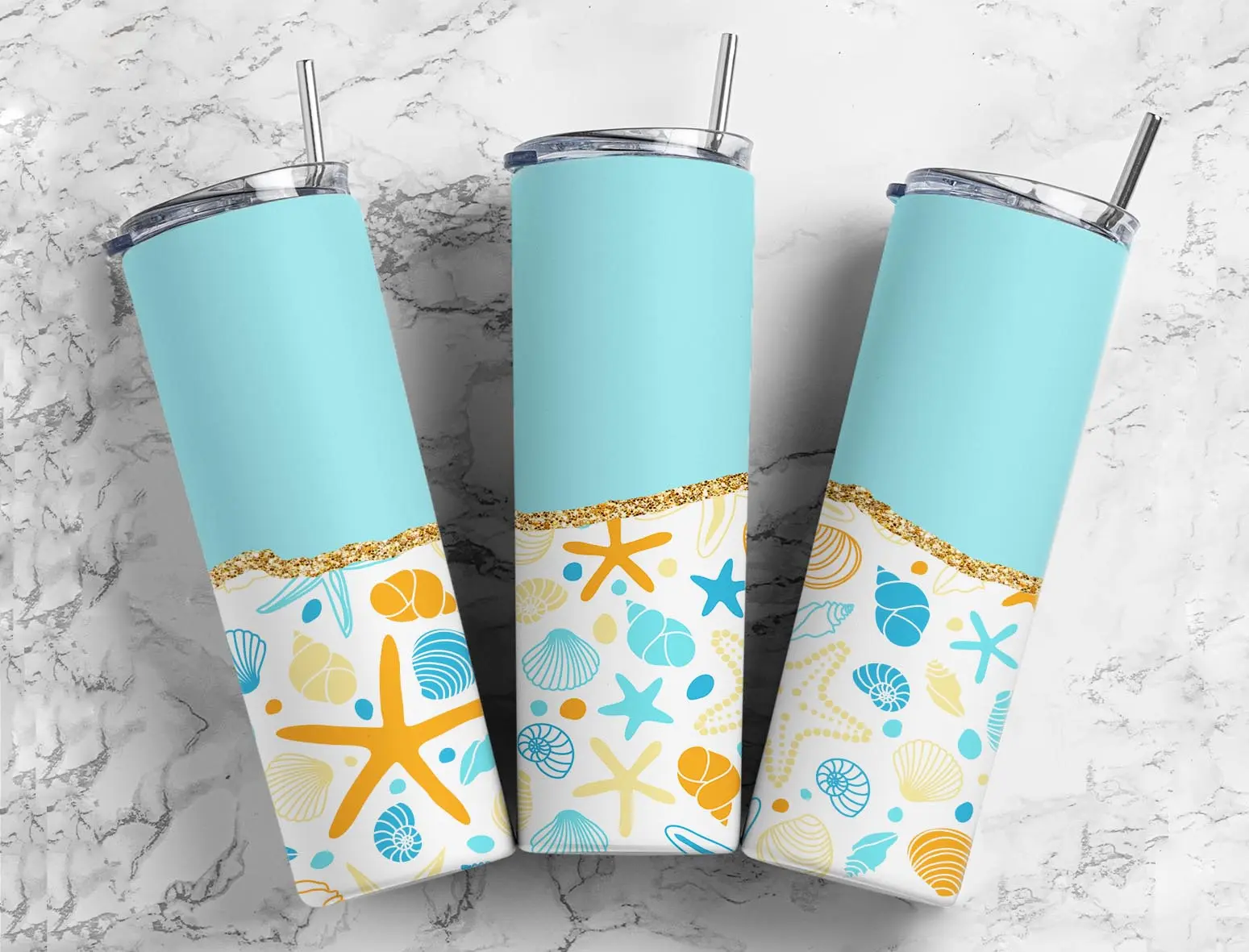 Split Gold Design- Sea Shell Stainless Steel Tumbler