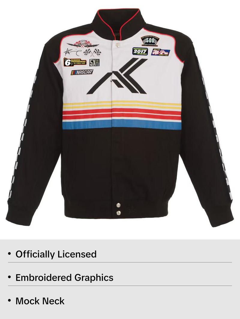 Men's JH Design Black/White NASCAR x Alvin Kamara Logo Full-Snap Twill Jacket