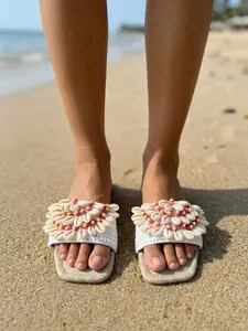 Bohemian Handmade Shell Sandals for Women, Woven Flat Flip Flops, Beach Vacation Retro Casual Shoes, Perfect for Summer