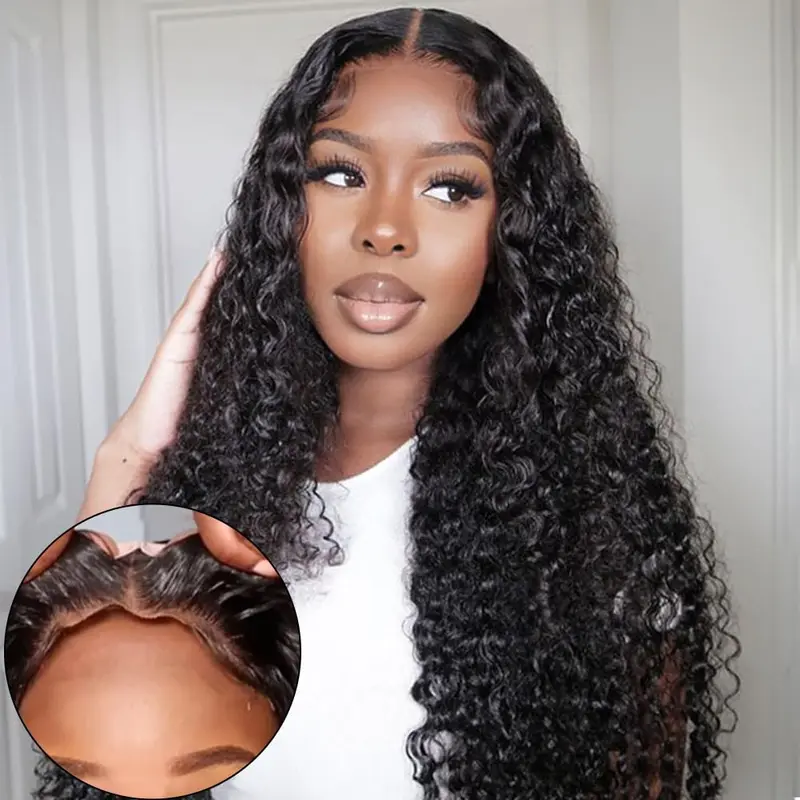 BLING HAIR Female Silky Remy Human Hair Glueless 13x4 Deep Wave Lace Closure Wig (12-36 Inches) - Pre-Plucked Natural Edge, 5x5 & 6x4 Undetectable Lace, Adjustable Strap, Heat Resistant, Restyle & Dye Capable, Natural-Looking, Natural-Looking Human Hair L
