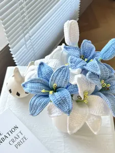 【 Mother's Day Gift 】 Loop & Bloom Handmade Crochet Flower, holiday flowers, Bouquet with Lily, Tulip and Crocosmia, Decorative Preserved Flowers for Women, Lover, Wife, Graduation Bouquet, Home Decor, Gift for Mom