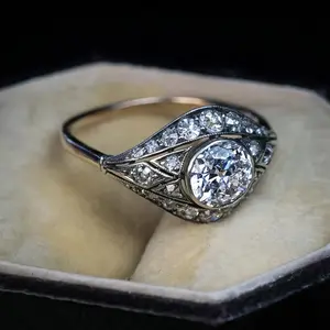 Vintage Elegant Edwardian Engagement Ring, Luxury Art Deco Style Ring, High Quality Mosaic Cubic Synthetic Zirconia Antique Engagement Ring, Ring Suitable for Engagement And Wedding, Luxury Jewelry, Perfect Gift for Women, Engagement Rings