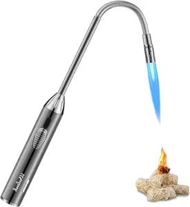 Long Grill Lighter,Refillable Butane,Windproof Flexible with Visual Fuel Window for Candles Grill BBQ Fireplaces Kitchen Camping(Butane Gas Not Included)
