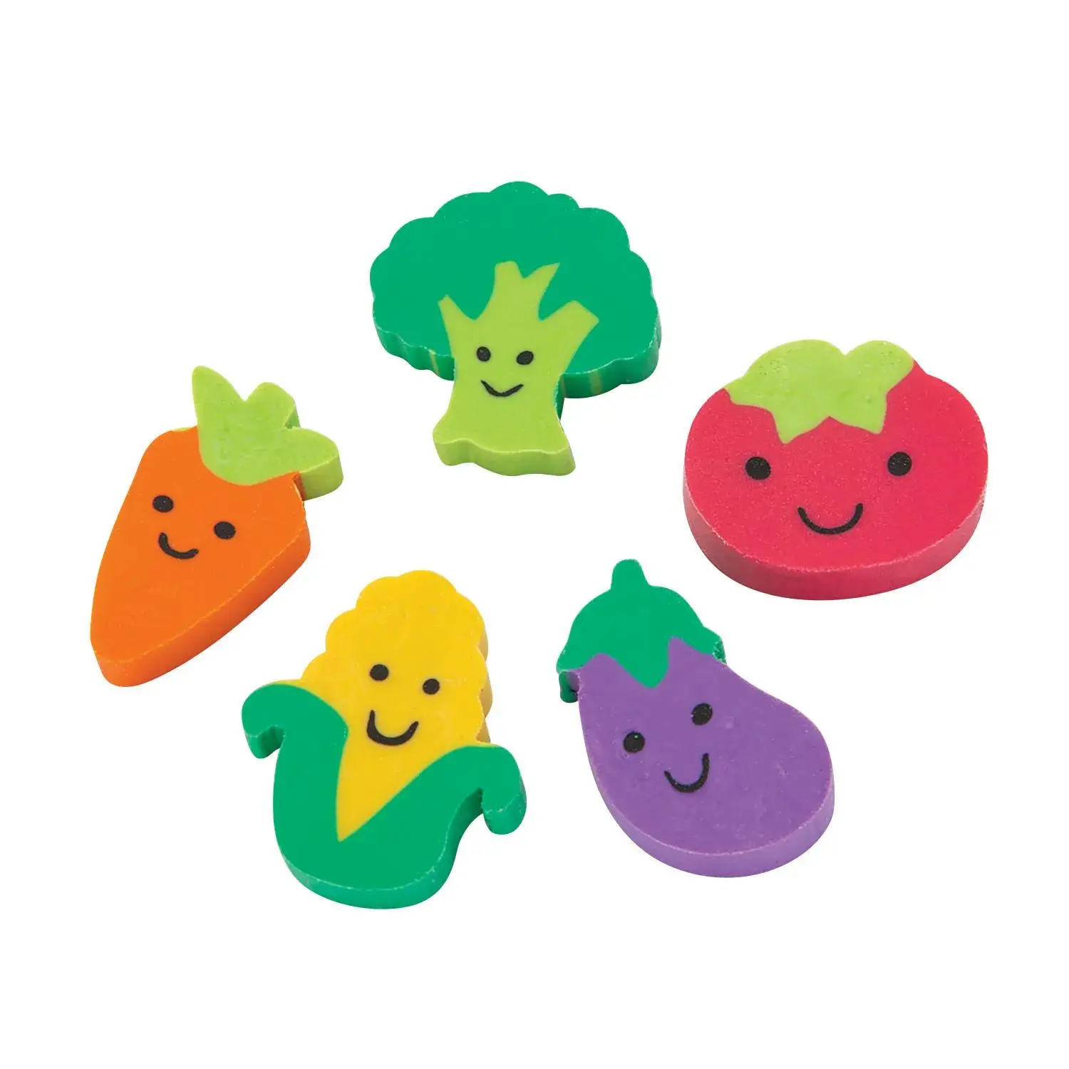 3/4" Bulk 300 Pc. Mini Happy Vegetable Mutlicolor Rubber Erasers