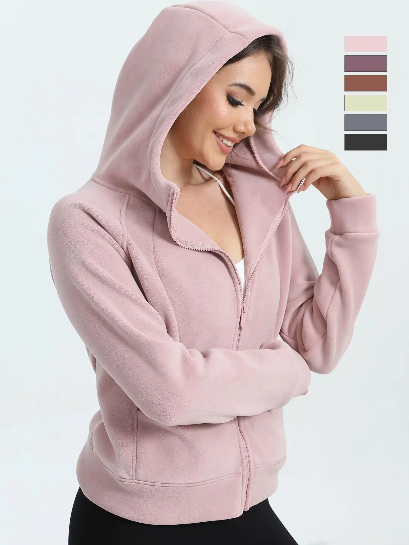 Women's Solid Pocket Zip Up Hooded Sports Sweatshirt, Casual Long Sleeve Raglan Sleeve Pullover for Fall & Winter, Women's Sportswear for Indoor Outdo