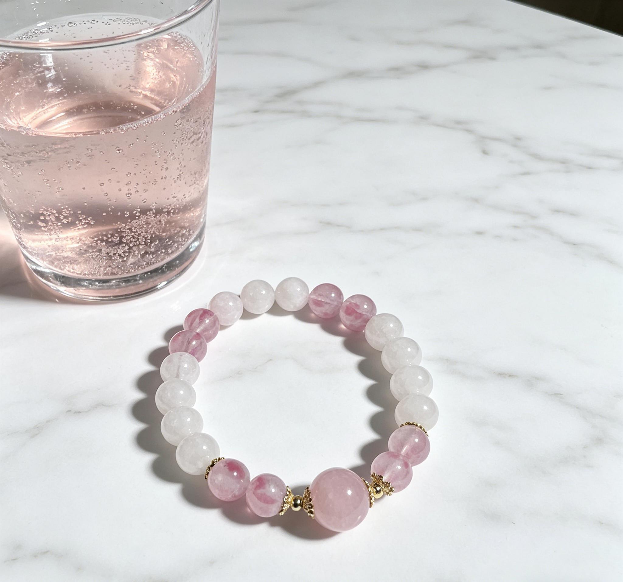 Natural Rose Quartz & Clear Crystal Beaded Bracelet, Handcrafted Healing Crystal Bangle, Spiritual Energy Jewelry for Daily Wear, Meditation, Dating & Casual Outings, Elegant Star Charm Wristband Gift for Her