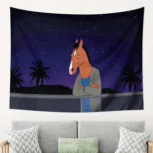 BoJack Horseman Poster Tapestry - TV Show Decor Wall Hanging with BoJack Character, Peach Light Beige Texture for Dorm, Living Room, Bedroom