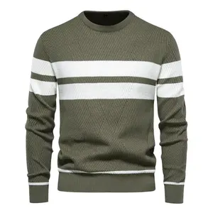 Men's Casual Striped Sweater, Pullover Color - Blocked Crew - Neck Knitwear - Autumn/Winter Collection Fashion Menswear