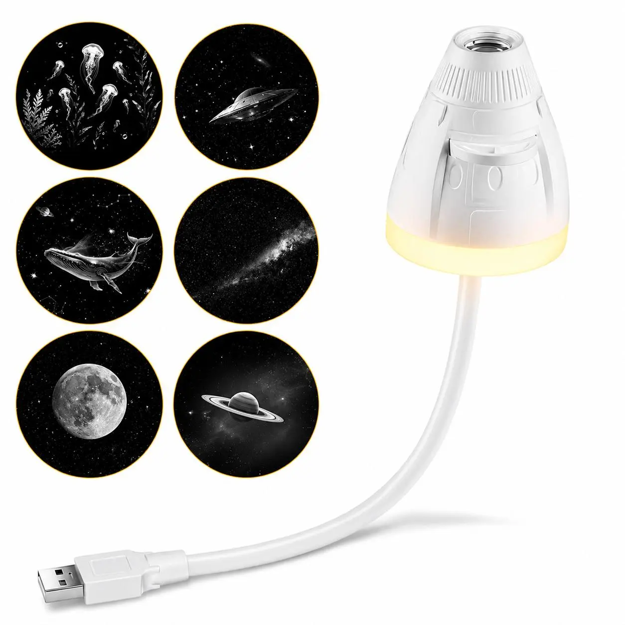 2-in-1 Dual Mode Star Projector, USB LED Ambient Lighting Decorative Atmosphere Lamp with Adjustable Brightness, Simple Control, 6 Projection Films for Bedroom Ceiling Wall Starry Sky Decor