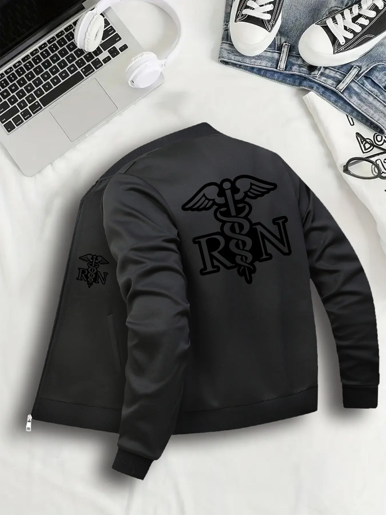 Women's Graphic Halloween Print Long Sleeve Zipper Jacket, Casual Fitted Design, Lightweight Bomber Outerwear Coat, All Seasons Wear, Sizes S-Xxl