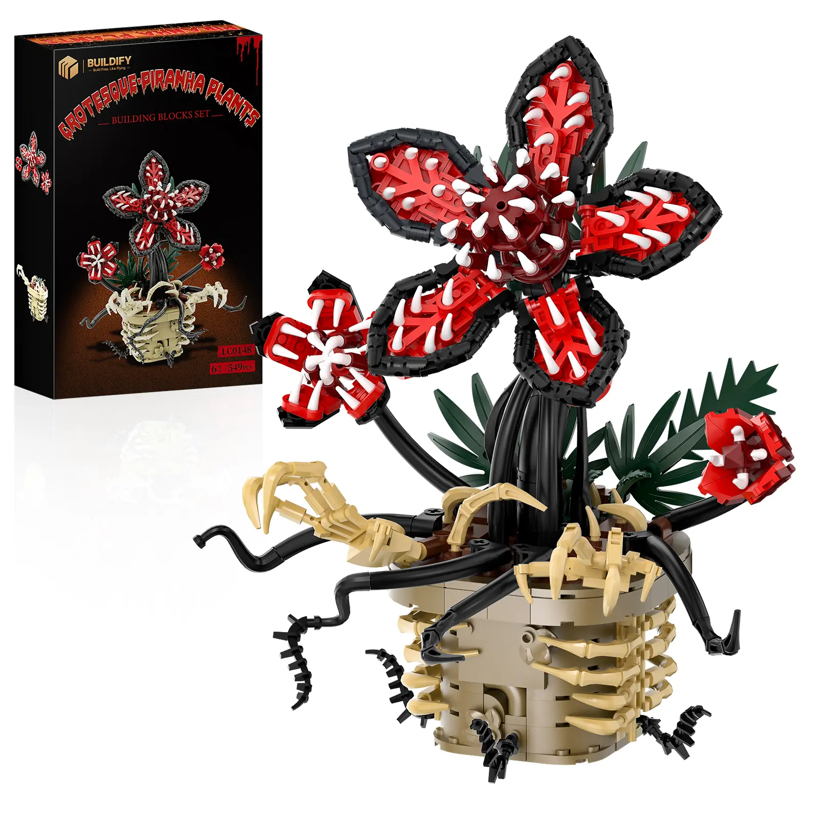 Strange Cannibal Flower Building Set, Piranha Botanical Model Kits, Creative Plant Collection Home Decor, Halloween Christmas Birthday Holiday Gift for TV Fans Adults Teens Kids Ages 6+, 549PCS