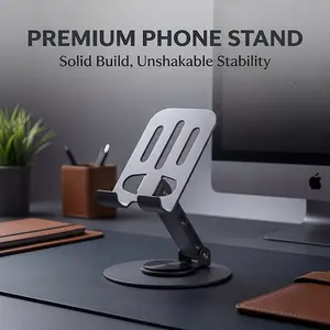Metal Phone Stand, 360° Rotating Foldable Adjustable Desktop Holder, Non-Car Mount for Live Streaming & Tiktok, Single Pack