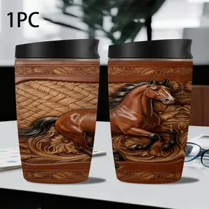 13.5oz Stainless Steel Insulated Cup, Western Embossed Leather Horse Design, Vintage Totem Horse Mug, Equestrian Gift, Outdoor Portable Thermos
