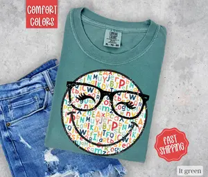 Teacher Happy Face Shirt Comfort Colors, Teacher Appreciation Gift for Teacher, Cute Teacher Tshirt