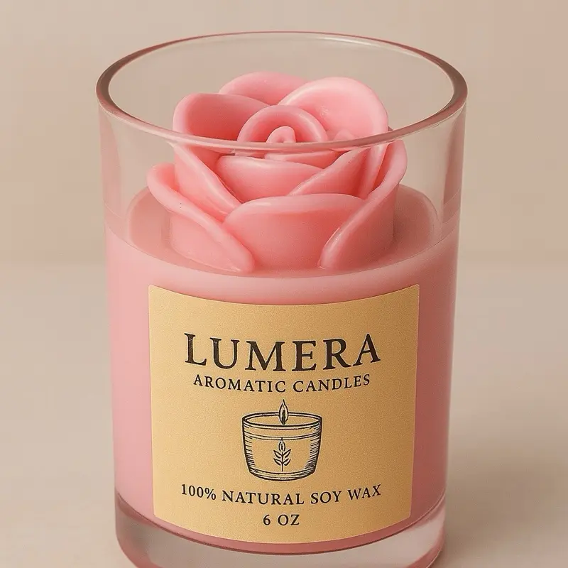 Lumera Pink Rose Flower Soy Candle 8oz Eco-Friendly Romantic Gift Aromatic 100% Natural Soy Wax 6 Oz
