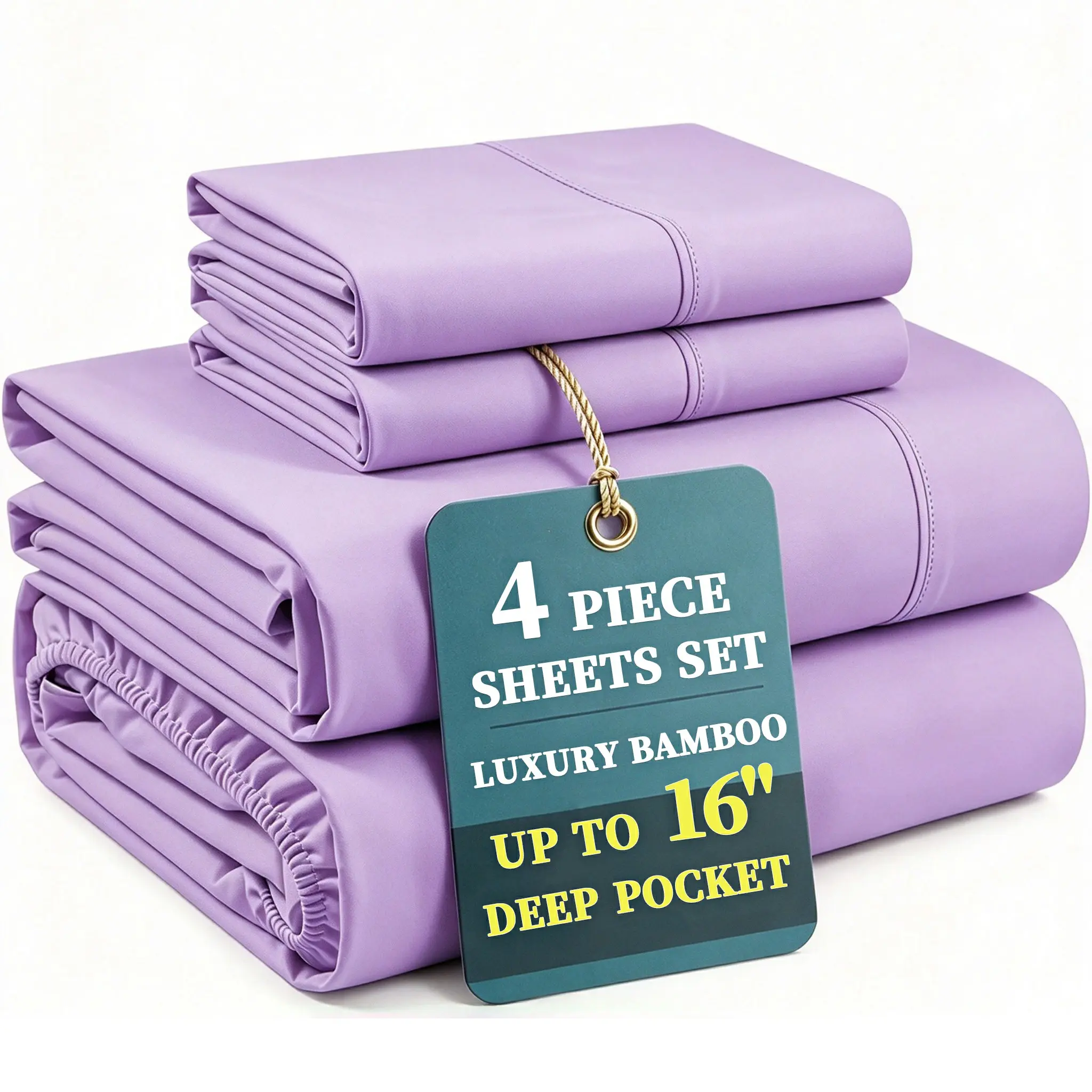 MUXHOMO Bamboo Sheet Set Queen Size - Bed Sheets with Envelope Pillowcases - Ultra Soft & Cozy - Lightweight & Breathable - With 16" Deep Pocket Fitted Sheet - Perfect Everyday Sheets