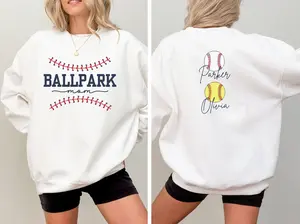 Softball Baseball Mom Sweatshirt Custom Baseball Softball Mama Sweater Personalized Ballpark Mom Sweatshirt Game Day Mom Gift