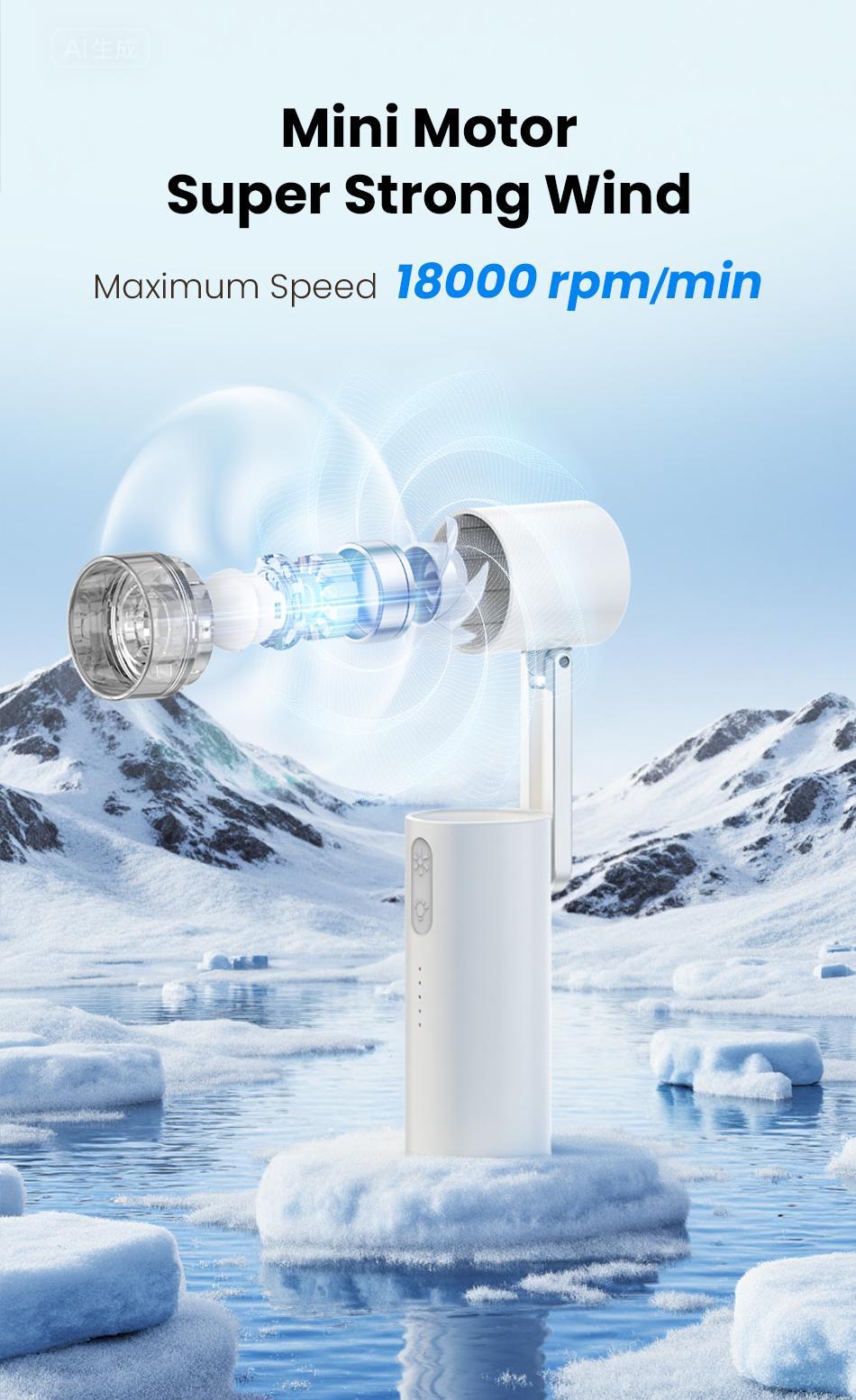 IMOLI FW-6 Portable Handheld Fan,Foldable Ultra-High-Speed "Turbo" Fan,LED Light, 5 Speed Settings,Quiet,Ideal for Outdoor,Travel,Camping,Sports, Office