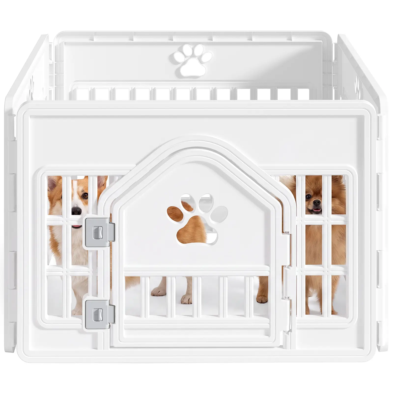 Plastic Pet Playpen with Safety Lock Door, Foldable Puppy Dog Exercise Pen, Clear Visibility PP Dog Fence with Non‑Slip Rubber Feet for Small Dogs Indoor Use