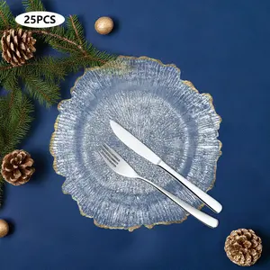 CNCEST 25-Piece Gold Rim Charger Plates with Flower Edge, 12.6 Inch PS Plastic Dinnerware - Reusable Table Placemats for Weddings, Banquets & Parties