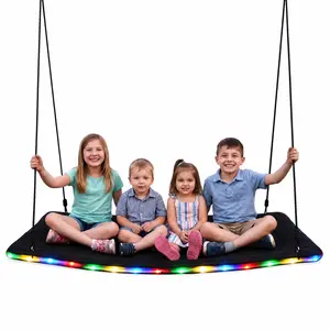60 inch Platform Tree Swing with LED Light, Large Outdoor Skycurve Swing for Kids and Adults, Waterproof 900D Oxford Fabric, 9.8 FT Hanging Straps