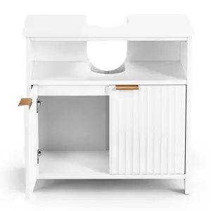 60x30x60cm White Bathroom Vanity Cabinet with 2-Door Under Sink Storage Unit Modern Grille Design Waterproof Scratch-Resistant Melamine Surface