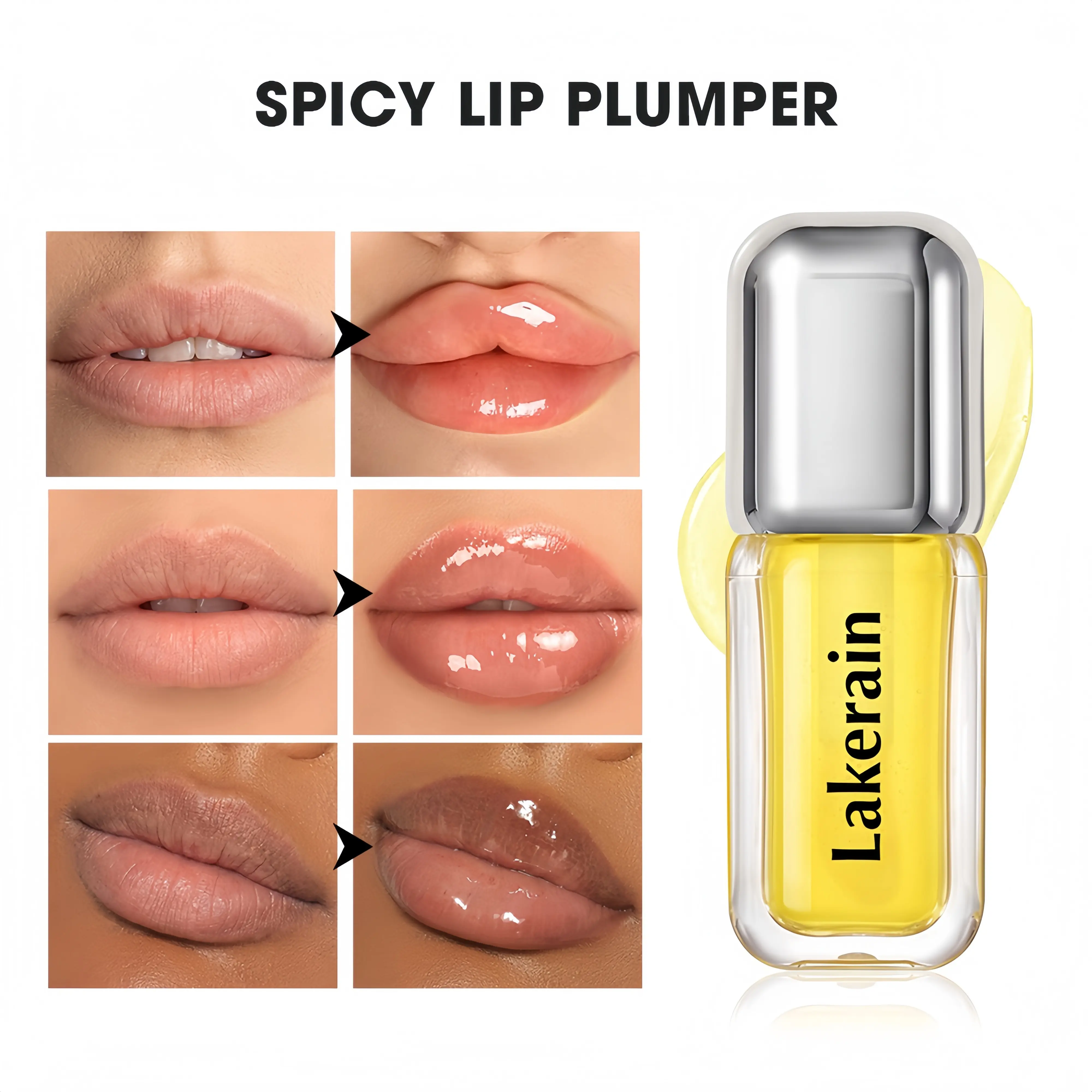 [lakerain] [NEW Shades] Spicy Lip Plumper - Fuller-LookingLip Plumper Gloss, Non-Sticky, High-Shine Finish