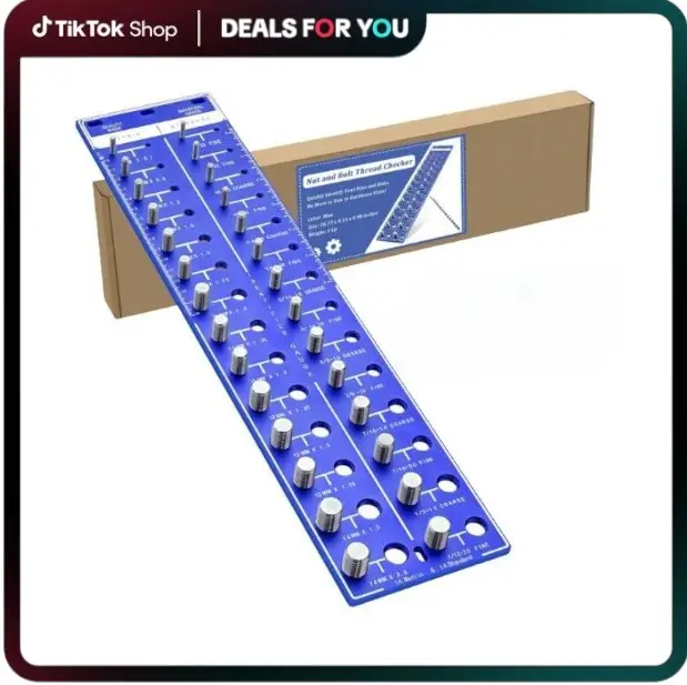 Nut and Bolt Thread Checker, 14 Metric & 14 Standard Sizes, Bolt Nut Identifier Gauge with Inch and Centimeter Ruler, Solid Aluminum Bolt Size and Thr