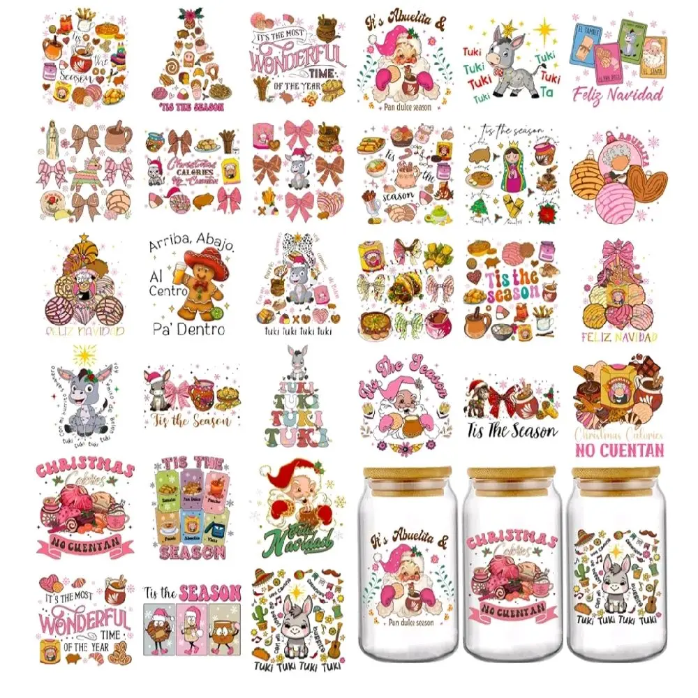 Mexican Christmas UV DTF Cup Wraps - 30 Cute concha  UV DTF Sticker for 16 20 oz Tumbler, Christmas Tree Bow mexican latin christmas Sticker DIY Glass Water Bottle Craft Decal