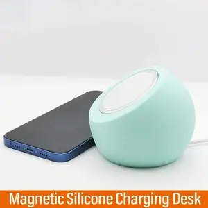 Magnetic Wireless Charging Desk Ball Shape Silicone Holder Stand for Magsafe iPhone 15 14 13 12 Pro Charger Dock Station