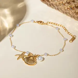 Pearl Sea Shell Anklet Anklebracelet Tahitianpearl
