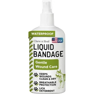 Liquid Bandage for Dogs 4oz Waterproof Spray - Chew + Heal Labs Wound Care with Aloe for Cuts, Scrapes, Stitches, Paw Injuries - Breathable, Safe if Licked