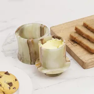 Elborse Marble Butter Keeper With Lid 4 Inch Handmade Stone Butter Dish for Gifts & Kitchen Counter Decor - French Butter Crock With Water and Butter Container - Spreadable Butter Holder