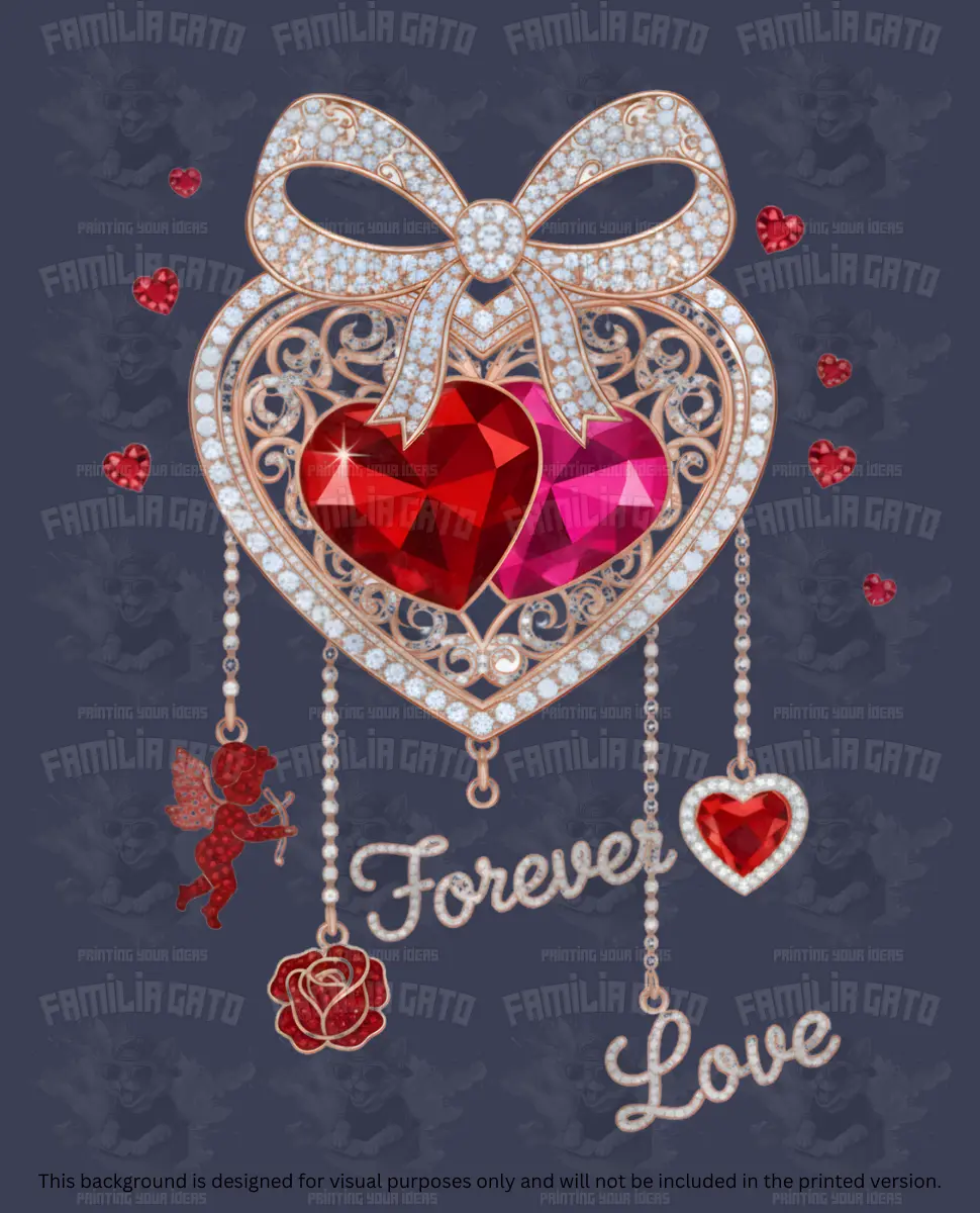 Valentine's Day DTF Transfer - Rhinestone Heart Design, Forever Love Text, for Craft DIY Projects