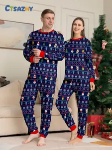 Men's & Women's Christmas Pajama Set, Long Sleeve Fitted Pants, Cute Gingerbread Man Snowman Print, Casual Home Wear