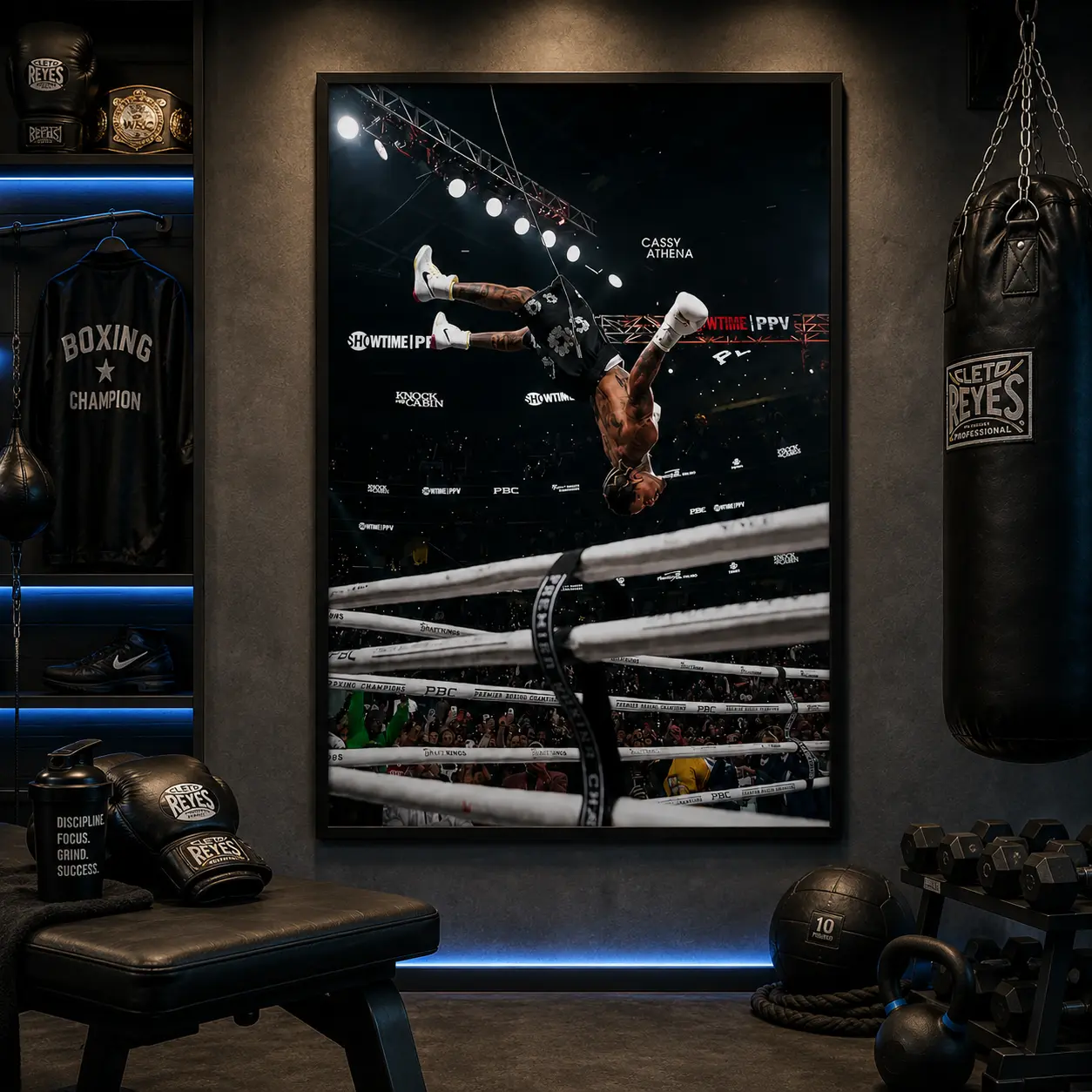 Modern "Victory Flip" Boxing Canvas Wall Art - Premium Wrapped Fabric Mural, High-End Hypebeast Sports Aesthetic Poster for Bedroom & Man Cave Decor