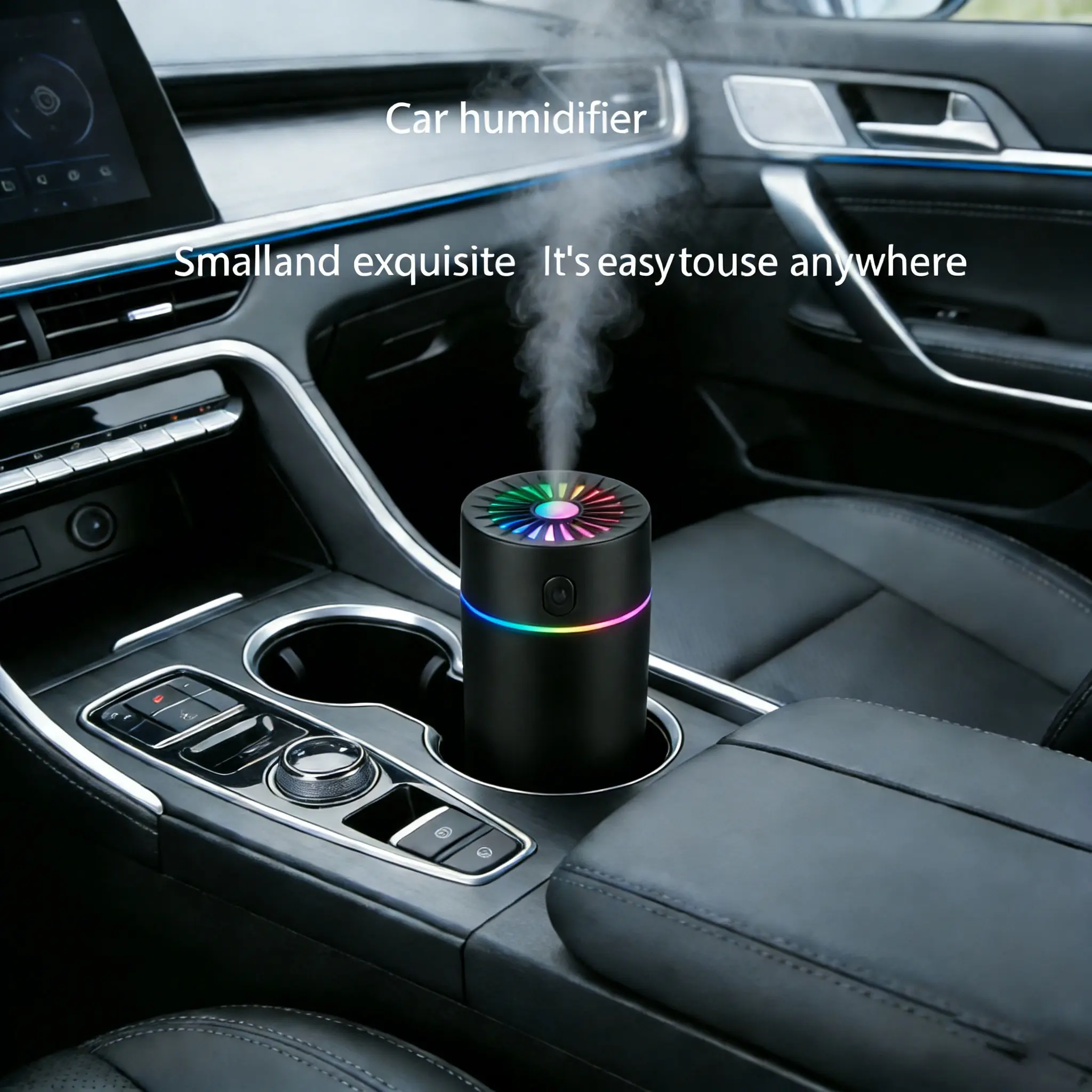 Car Air Freshener, Humidifier, Car Air Diffuser, Car Aroma Diffuser, Car Scent Diffuser, With 7-color LED lights, Car Fragrance Dispenser, (2 Spray Modes), suitable for Office, Bedroom, Car Use. A Perfect Gift for Christmas, Birthdays, Housewarming