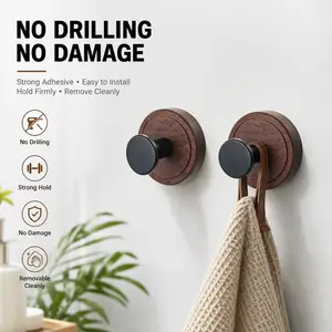 Luxury Walnut Wall Hook – Waterproof No-Drill Towel & Robe Holder for Bathroom adhesive frame