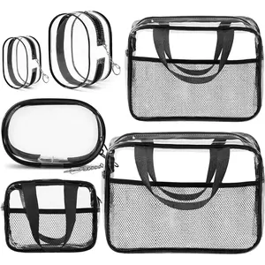 Clear Travel Toiletry Bags, 3 Pack TSA Approved Transparent Makeup Bag for Men Women, Large Waterproof PVC Quart Organizer with Zipper for Toiletries Airline Essentials,Toy Storage Pouch Blue