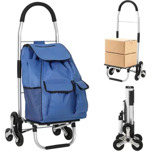 3-in-1 Heavy Duty Folding Stair Climbing Hand Truck 176/330 lbs Capacity 6-Wheel Platform Dolly Telescoping Handle 36L Oxford Cloth Bag for Grocery Laundry Material Handling Daily Use