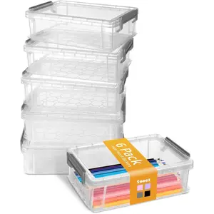6 Pack Extra Large Pencil Box, Plastic Pencil Case Crayon Box, Clear Marker Organizer Plastic Containers with Lid, Stackable Storage Boxes for Art Craft Pen, Back to School Teacher Supplies, Grey