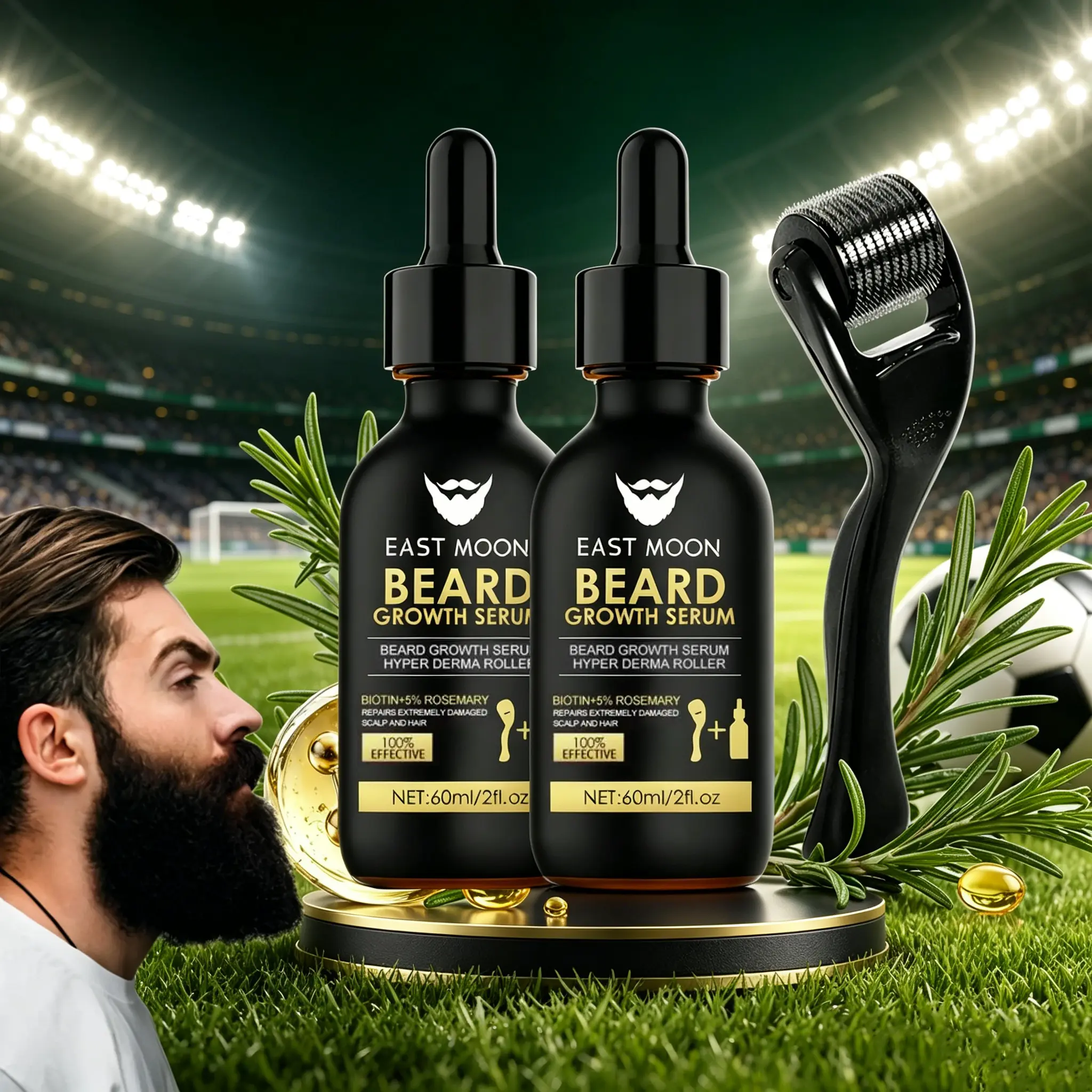 Men Daily Beard Grooming Kit: Nourishing Beard Oil Serum & Massage Derma Roller, Softens & Boosts Gloss for Beards