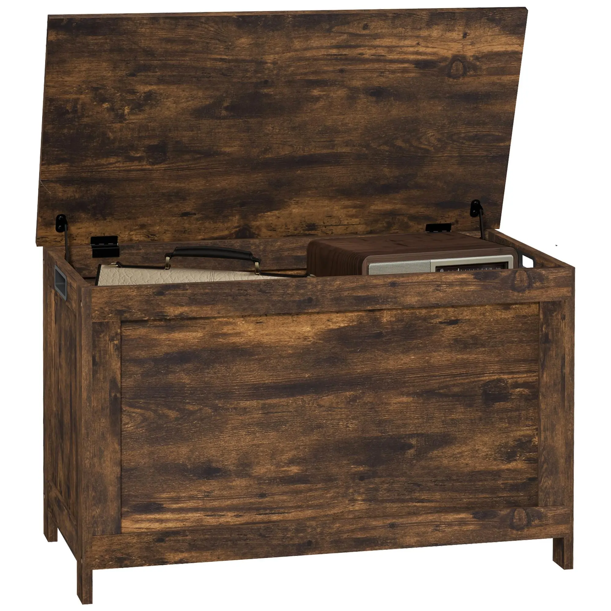 HOMCOM Multipurpose Storage Bench - Modern Wooden Trunk with 2 Safety Hinges, Cut-out Handles, 39.4"x15.7"x18.9" White Storage Chest for Living Room, Entryway, Multipurpose Storage Benches