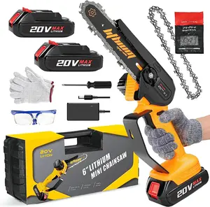 Mini Chainsaw 6 Inch Power Tools Tool Kit Portable Electric Upgrade for Wood Cutting & Tree Trimming with 2 Batteries & Safety Gear